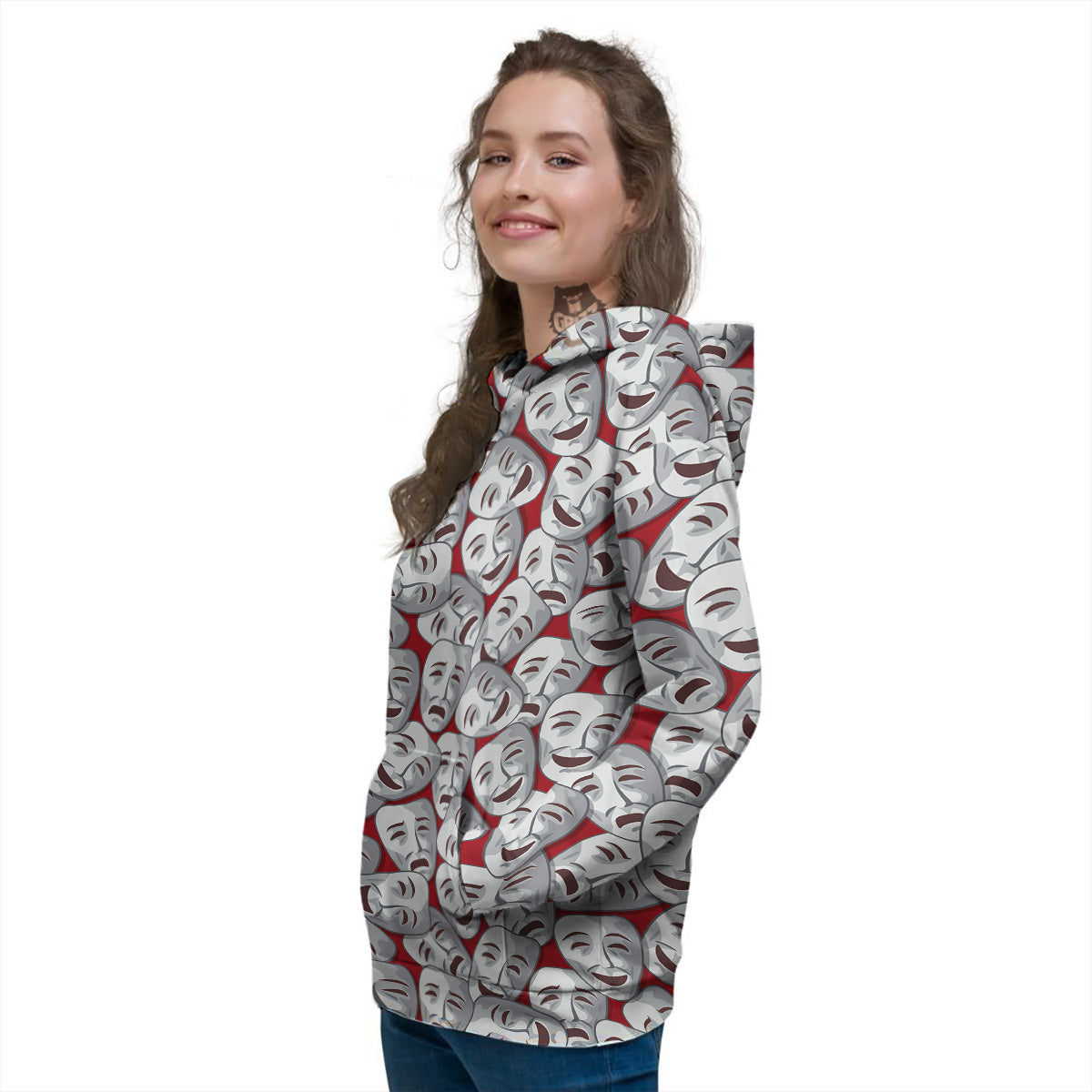 Happy And Sad Theatrical Masks Print Pattern Women's Hoodie-grizzshop