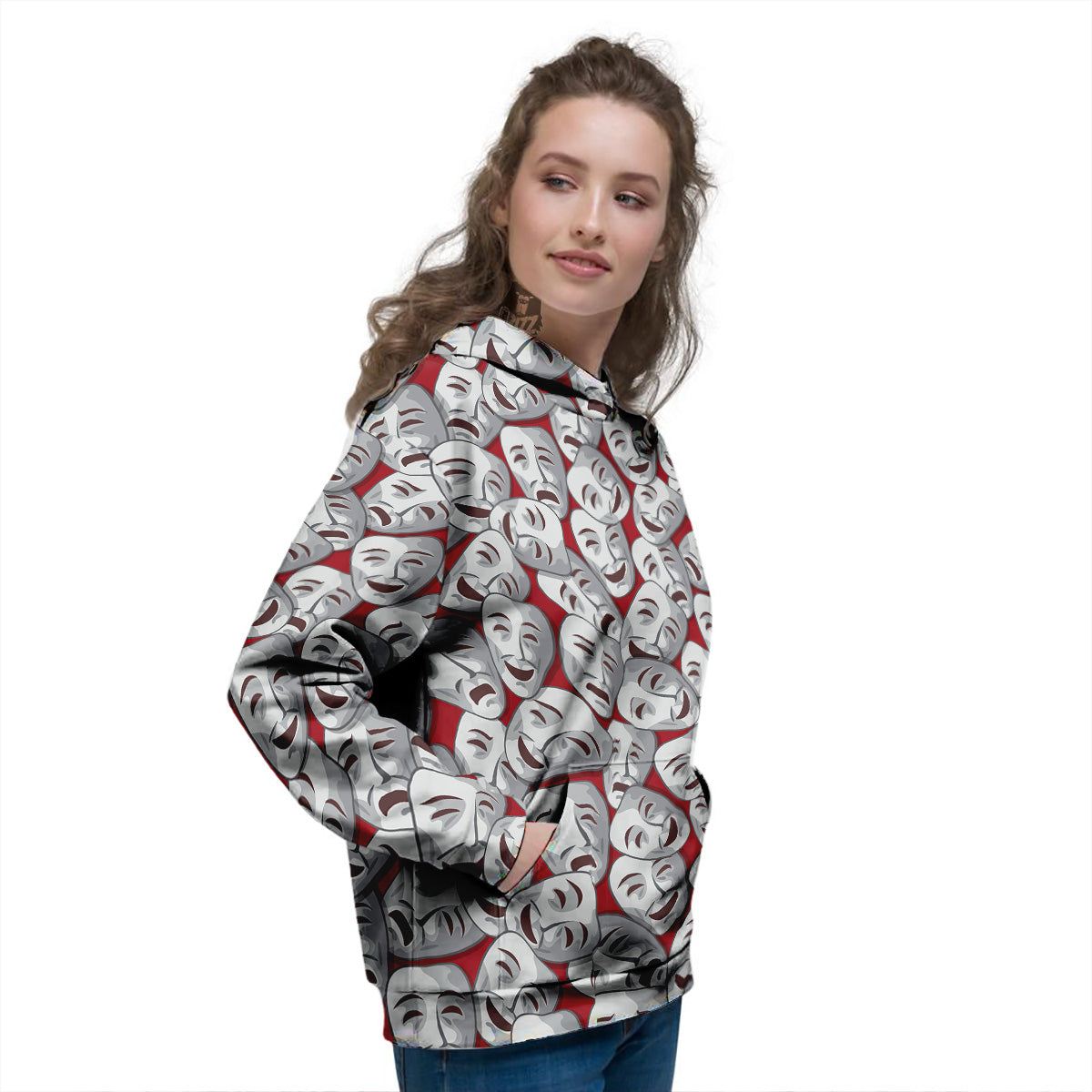 Happy And Sad Theatrical Masks Print Pattern Women's Hoodie-grizzshop