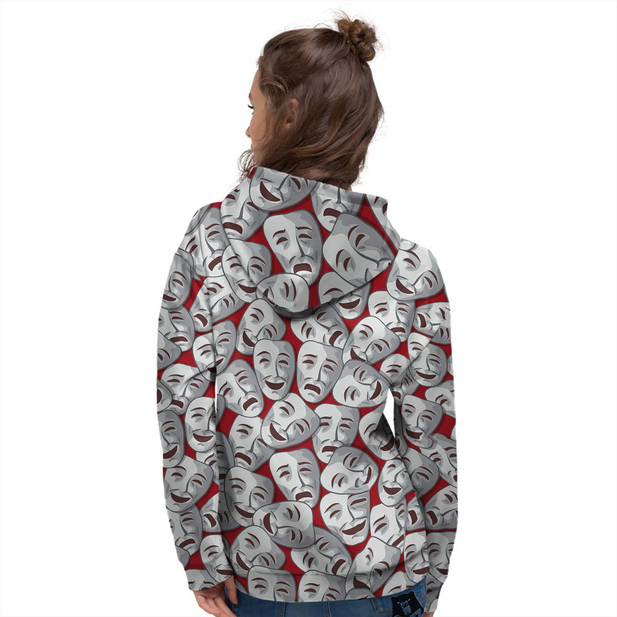 Happy And Sad Theatrical Masks Print Pattern Women's Hoodie-grizzshop