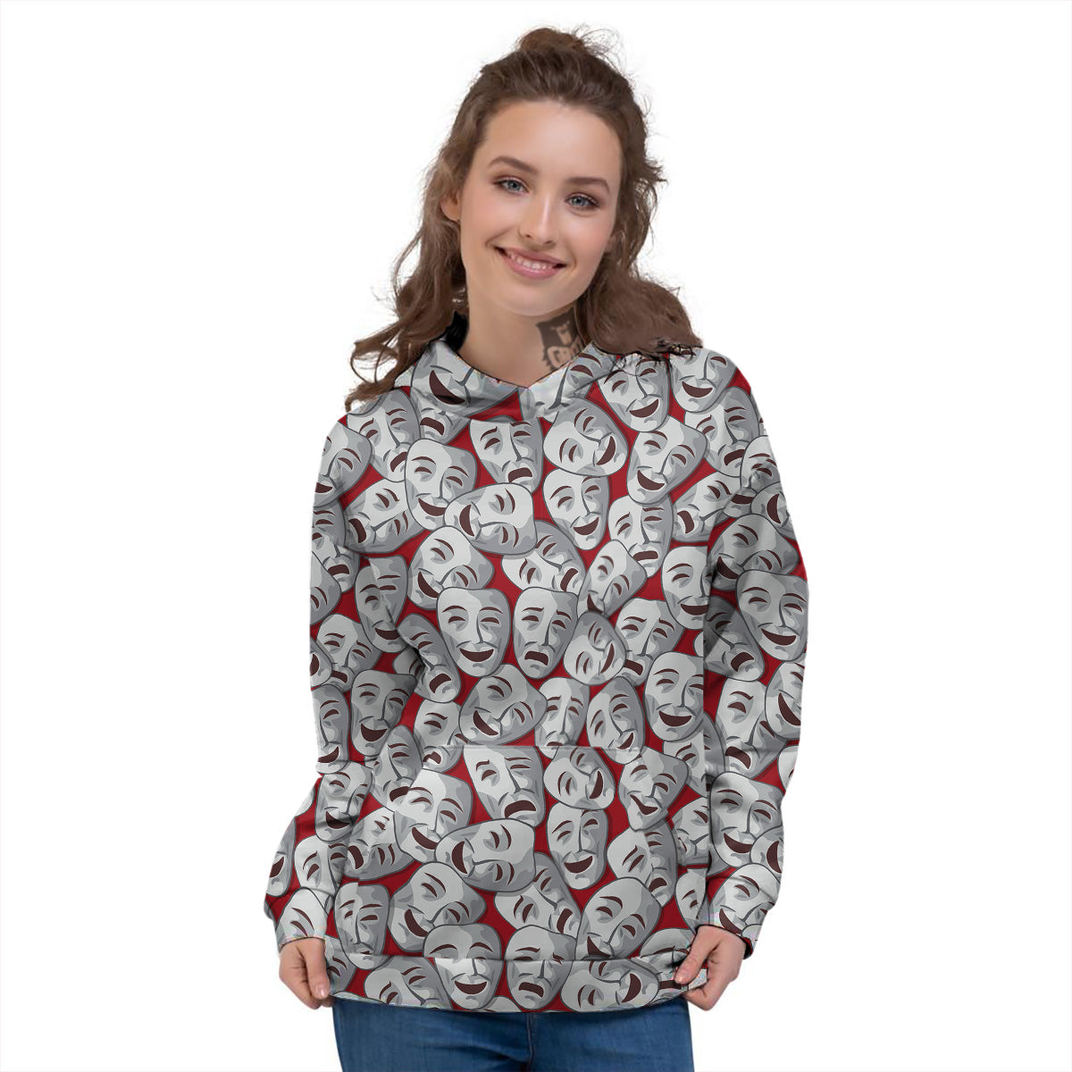 Happy And Sad Theatrical Masks Print Pattern Women's Hoodie-grizzshop