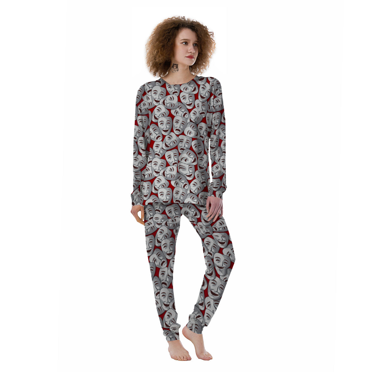 Happy And Sad Theatrical Masks Print Pattern Women's Pajamas-grizzshop