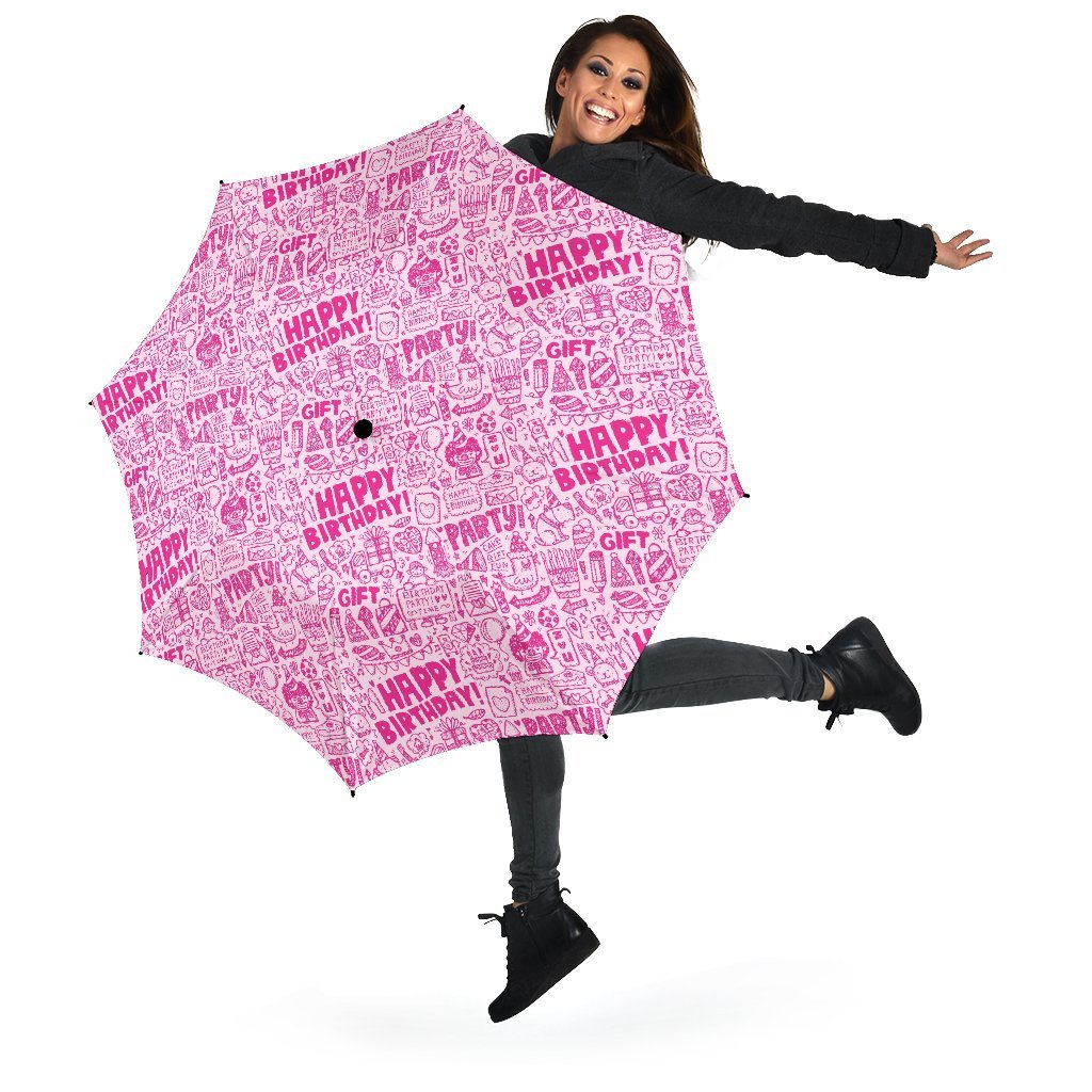 Happy Birthday Pattern Print Automatic Foldable Umbrella-grizzshop