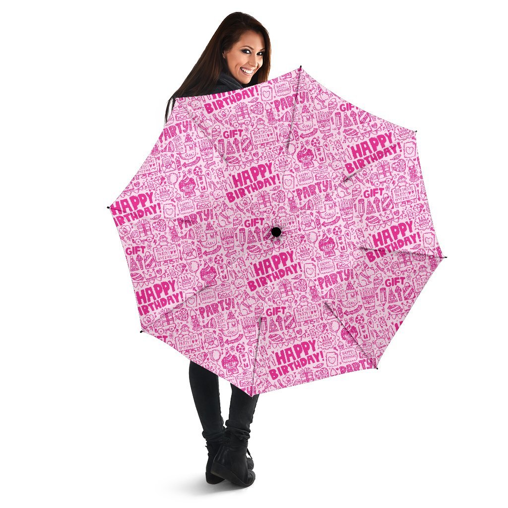 Happy Birthday Pattern Print Automatic Foldable Umbrella-grizzshop