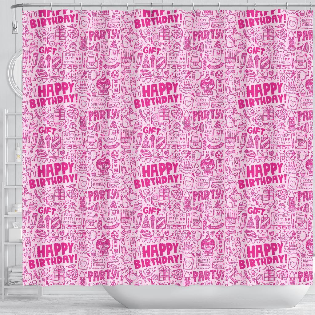 Happy Birthday Pattern Print Bathroom Shower Curtain-grizzshop