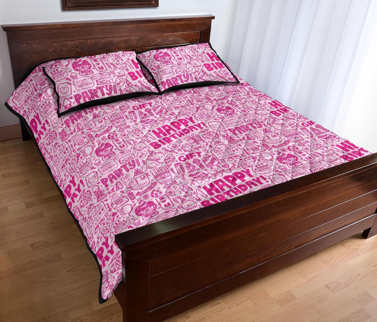 Happy Birthday Pattern Print Bed Set Quilt-grizzshop