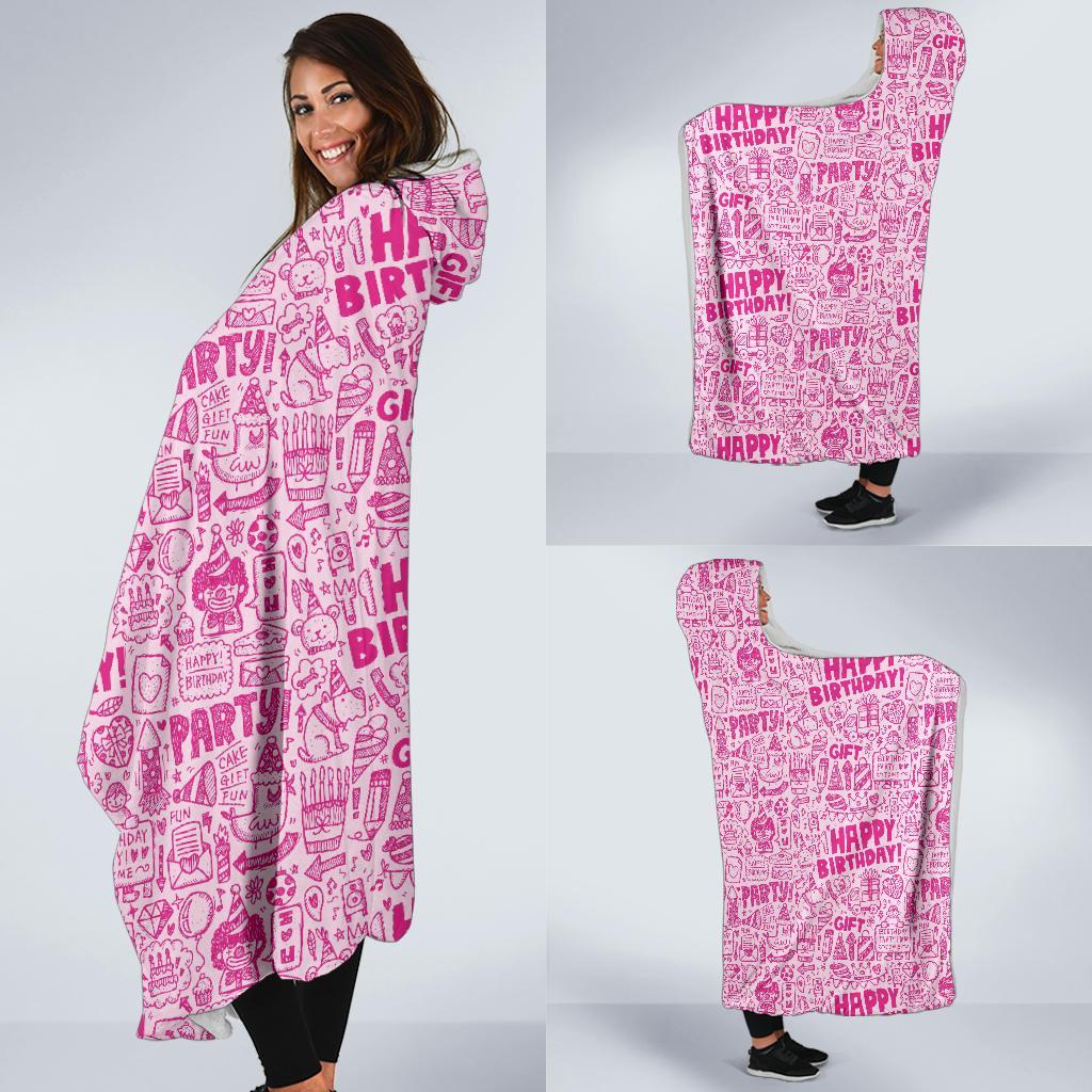 Happy Birthday Pattern Print Hooded Blanket-grizzshop