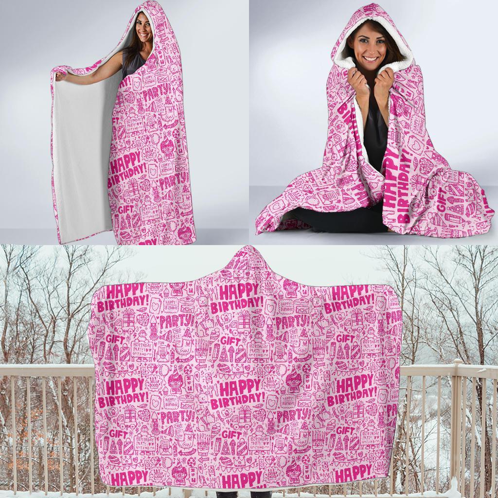 Happy Birthday Pattern Print Hooded Blanket-grizzshop