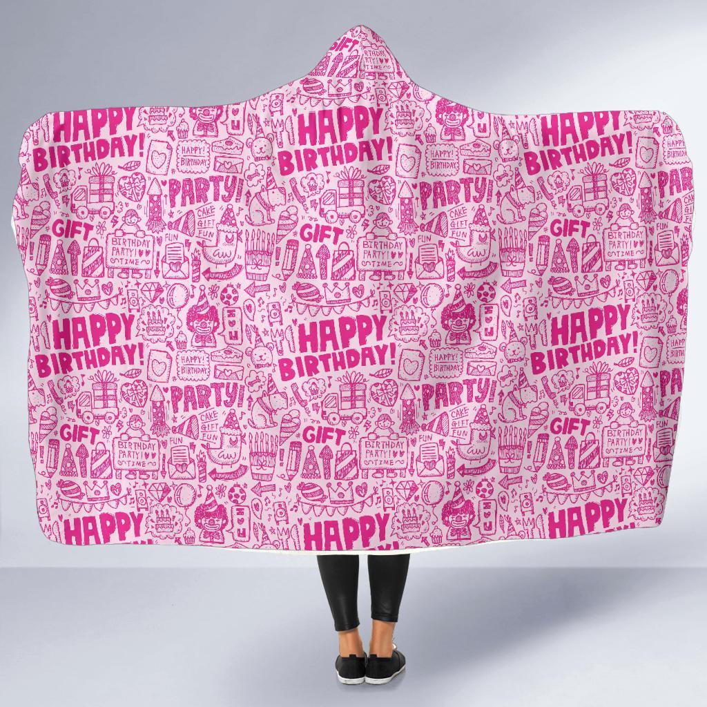 Happy Birthday Pattern Print Hooded Blanket-grizzshop