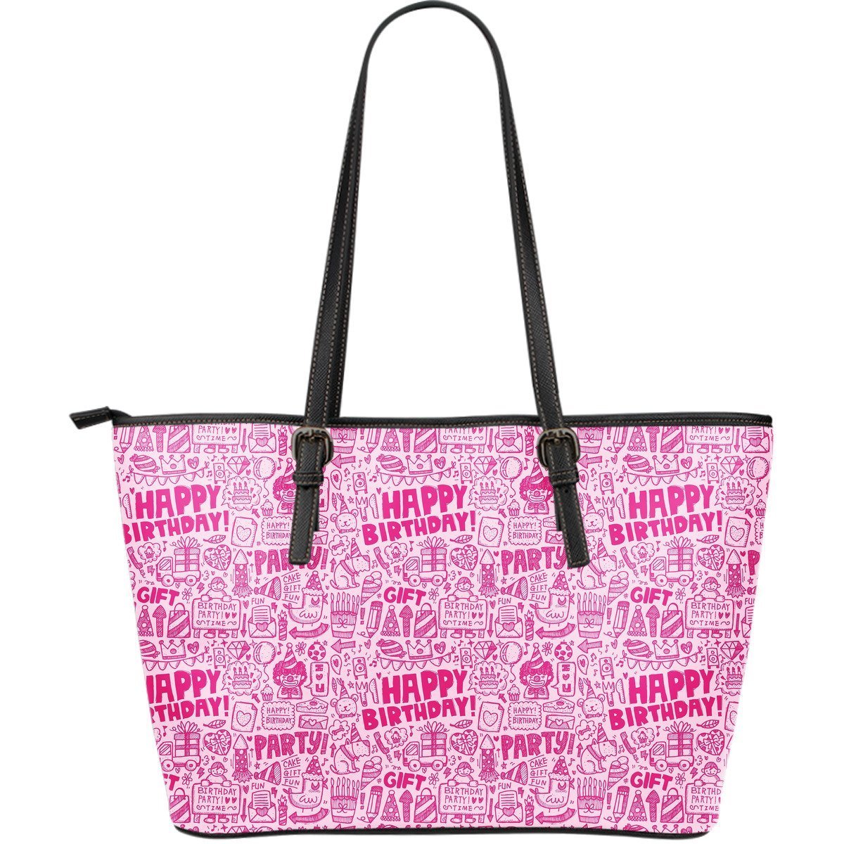Happy Birthday Pattern Print Leather Tote Bag-grizzshop