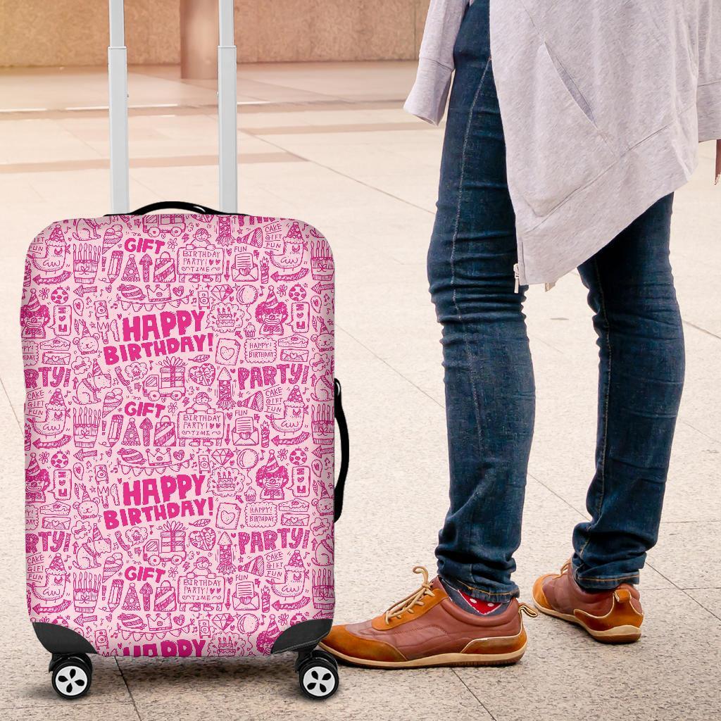 Happy Birthday Pattern Print Luggage Cover Protector-grizzshop