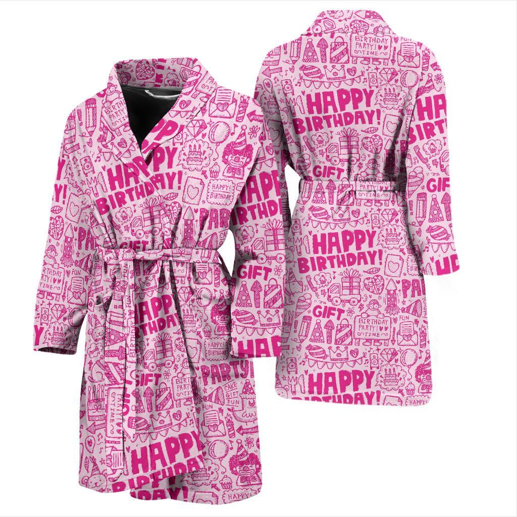 Happy Birthday Pattern Print Men Long Robe-grizzshop