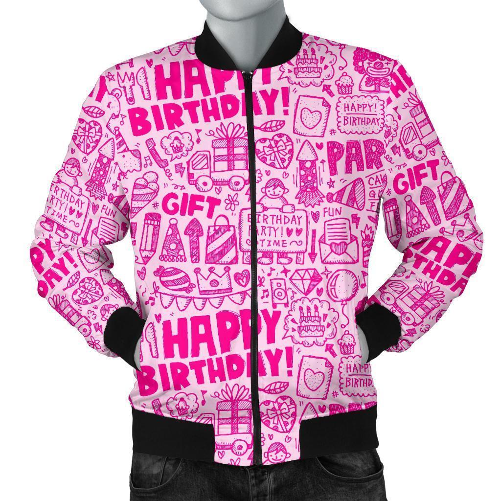 Happy Birthday Pattern Print Men's Bomber Jacket-grizzshop