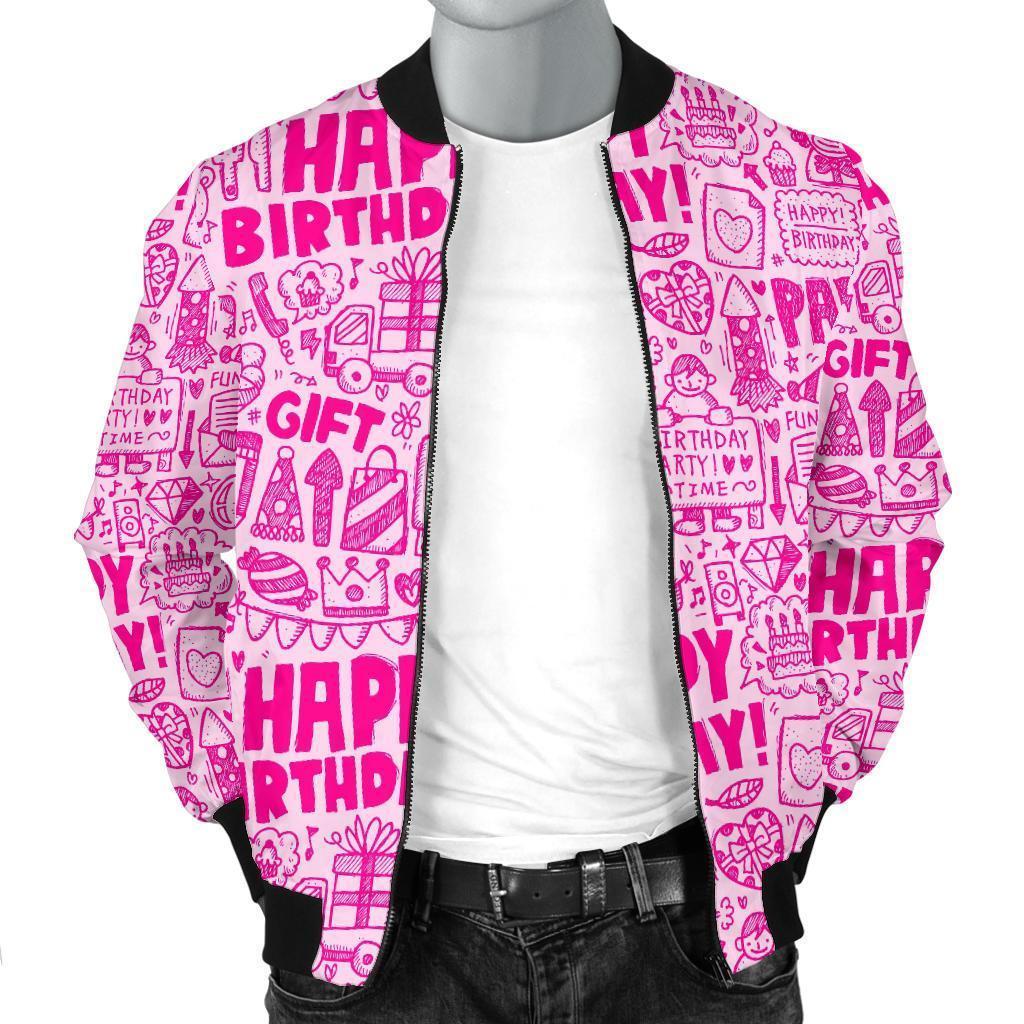 Happy Birthday Pattern Print Men's Bomber Jacket-grizzshop