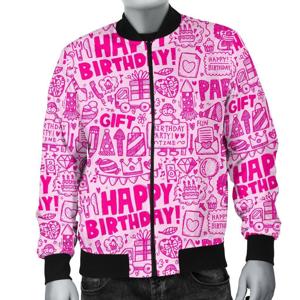 Happy Birthday Pattern Print Men's Bomber Jacket-grizzshop