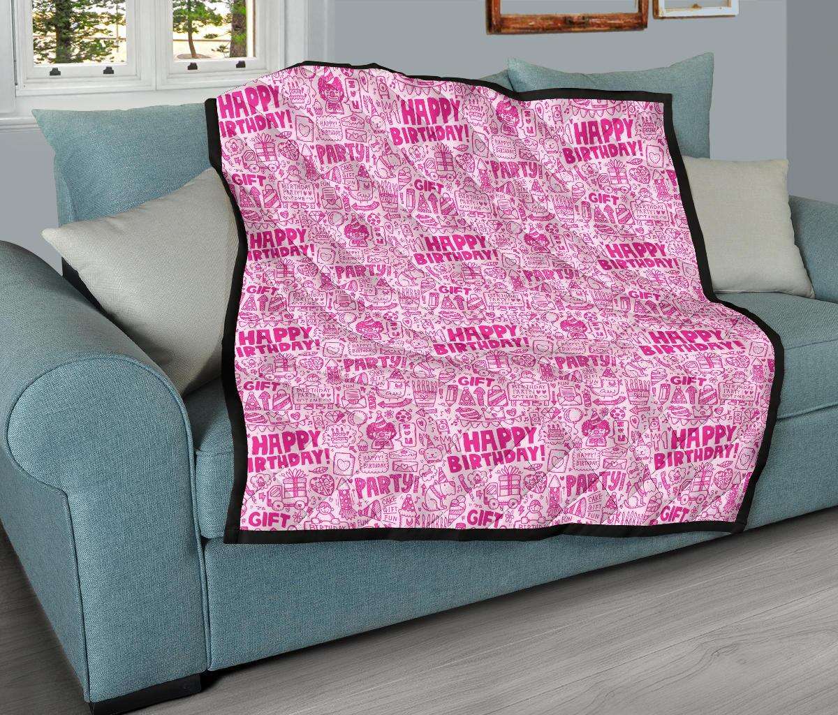 Happy Birthday Pattern Print Quilt-grizzshop