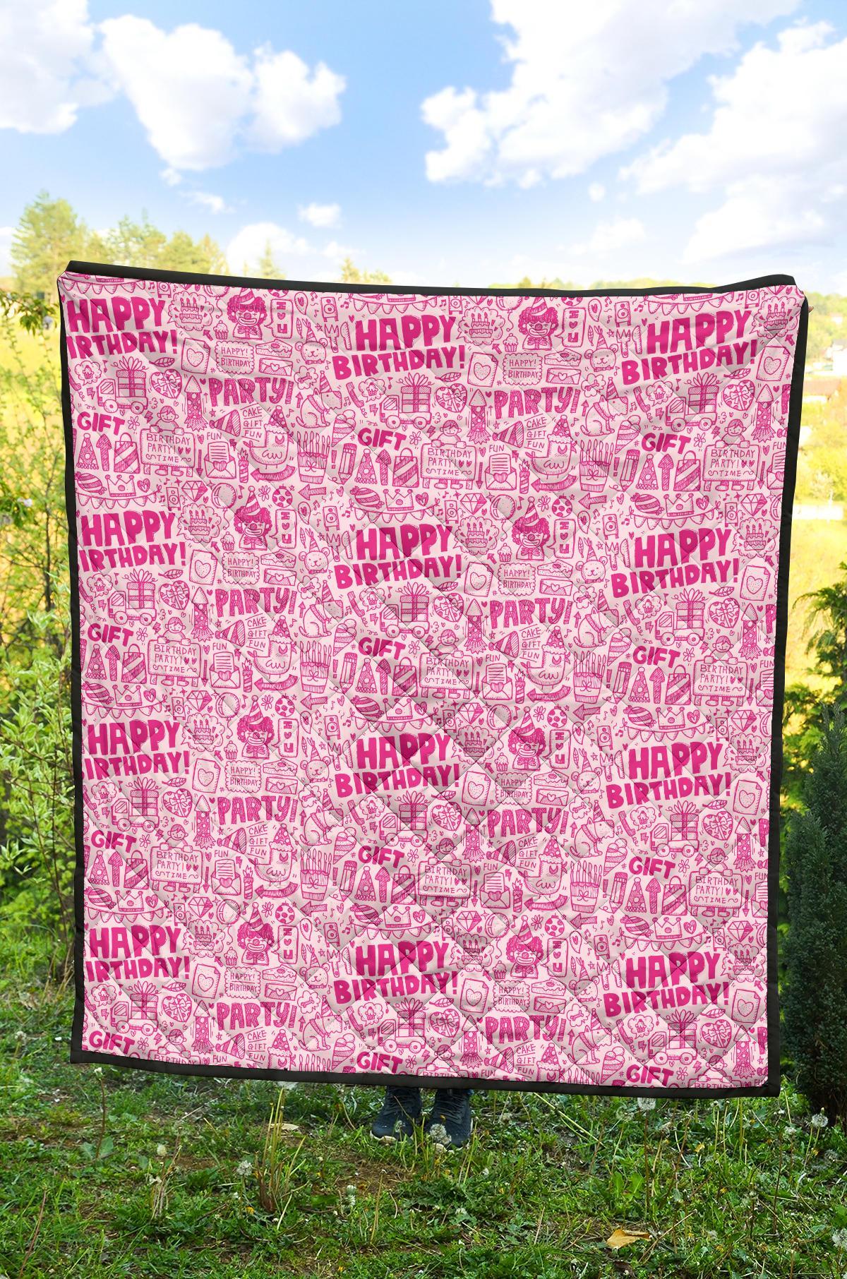 Happy Birthday Pattern Print Quilt-grizzshop