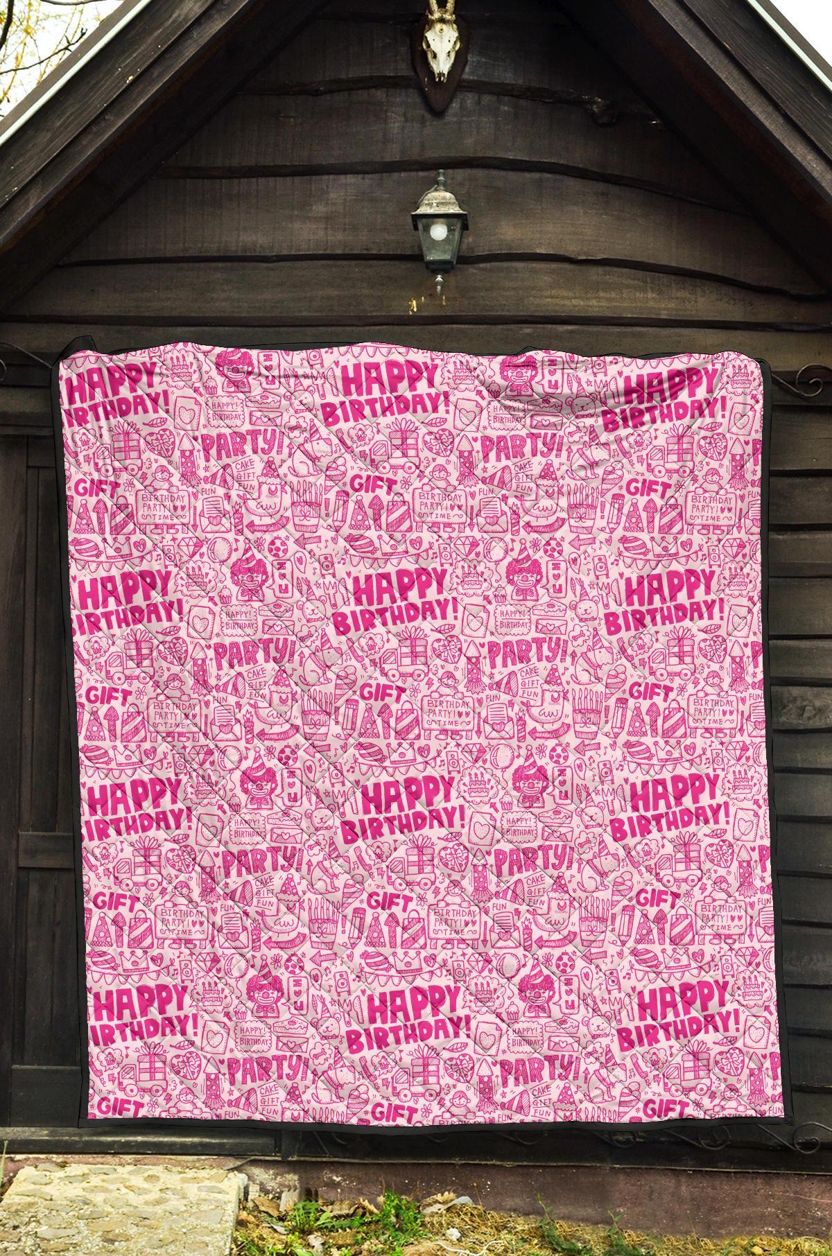 Happy Birthday Pattern Print Quilt-grizzshop