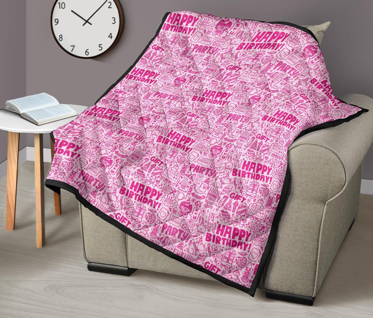 Happy Birthday Pattern Print Quilt-grizzshop