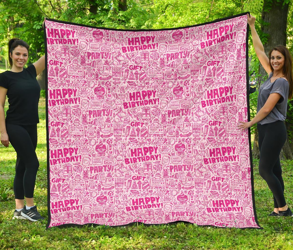 Happy Birthday Pattern Print Quilt-grizzshop