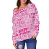 Happy Birthday Pattern Print Women Off Shoulder Sweatshirt-grizzshop