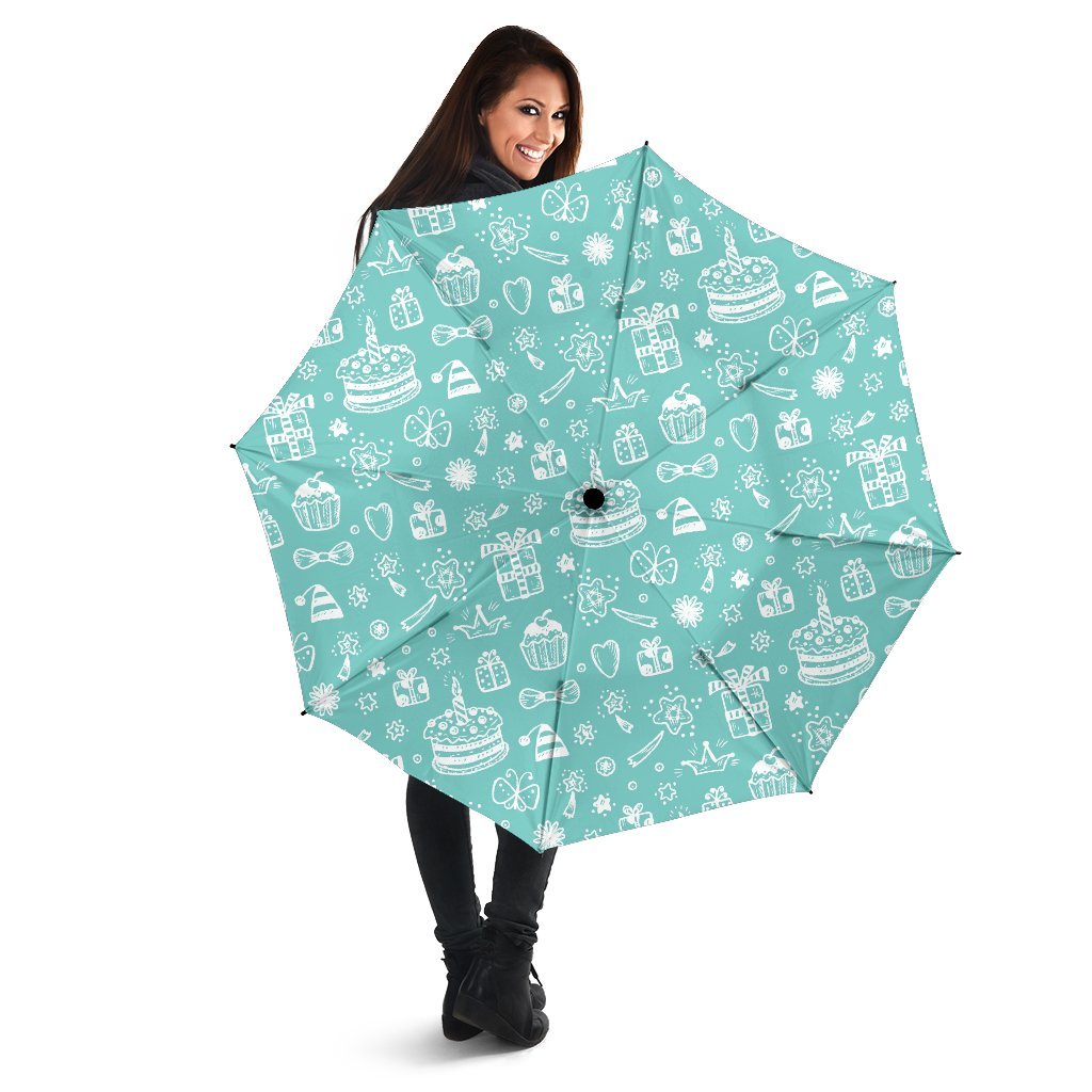 Happy Birthday Print Pattern Automatic Foldable Umbrella-grizzshop