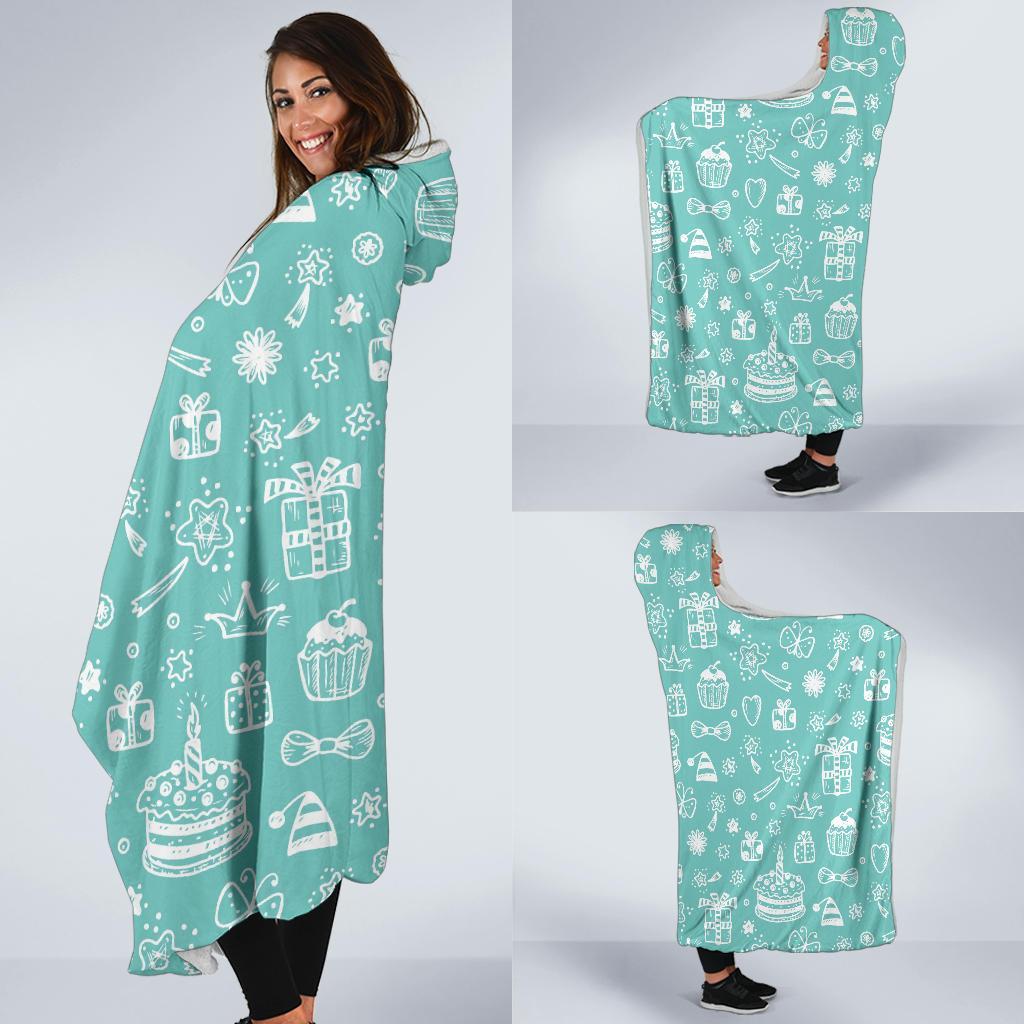 Happy Birthday Print Pattern Hooded Blanket-grizzshop