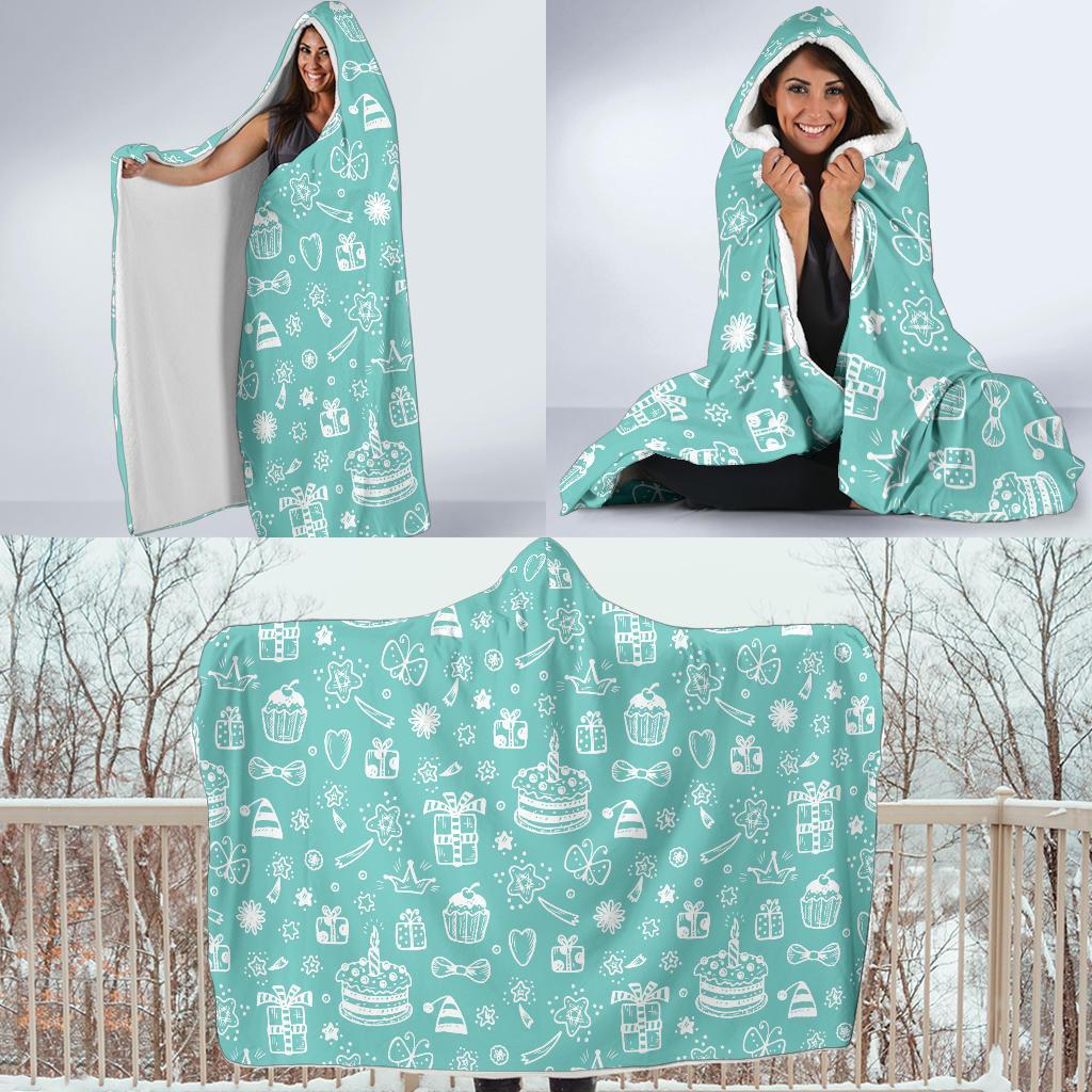 Happy Birthday Print Pattern Hooded Blanket-grizzshop