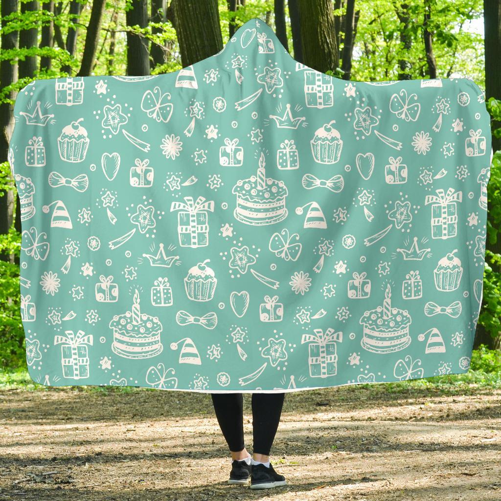 Happy Birthday Print Pattern Hooded Blanket-grizzshop