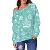 Happy Birthday Print Pattern Women Off Shoulder Sweatshirt-grizzshop