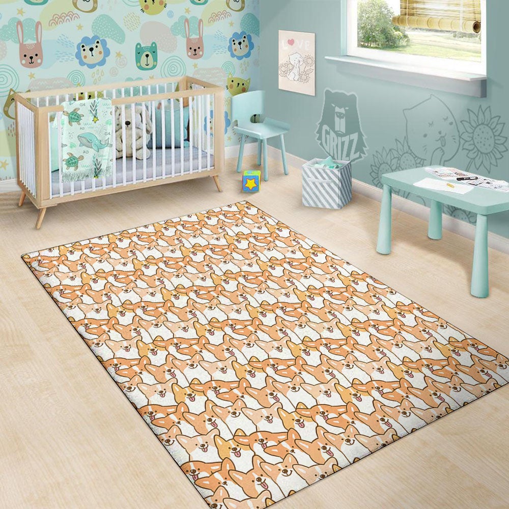 Happy Corgi Print Pattern Floor Mat-grizzshop