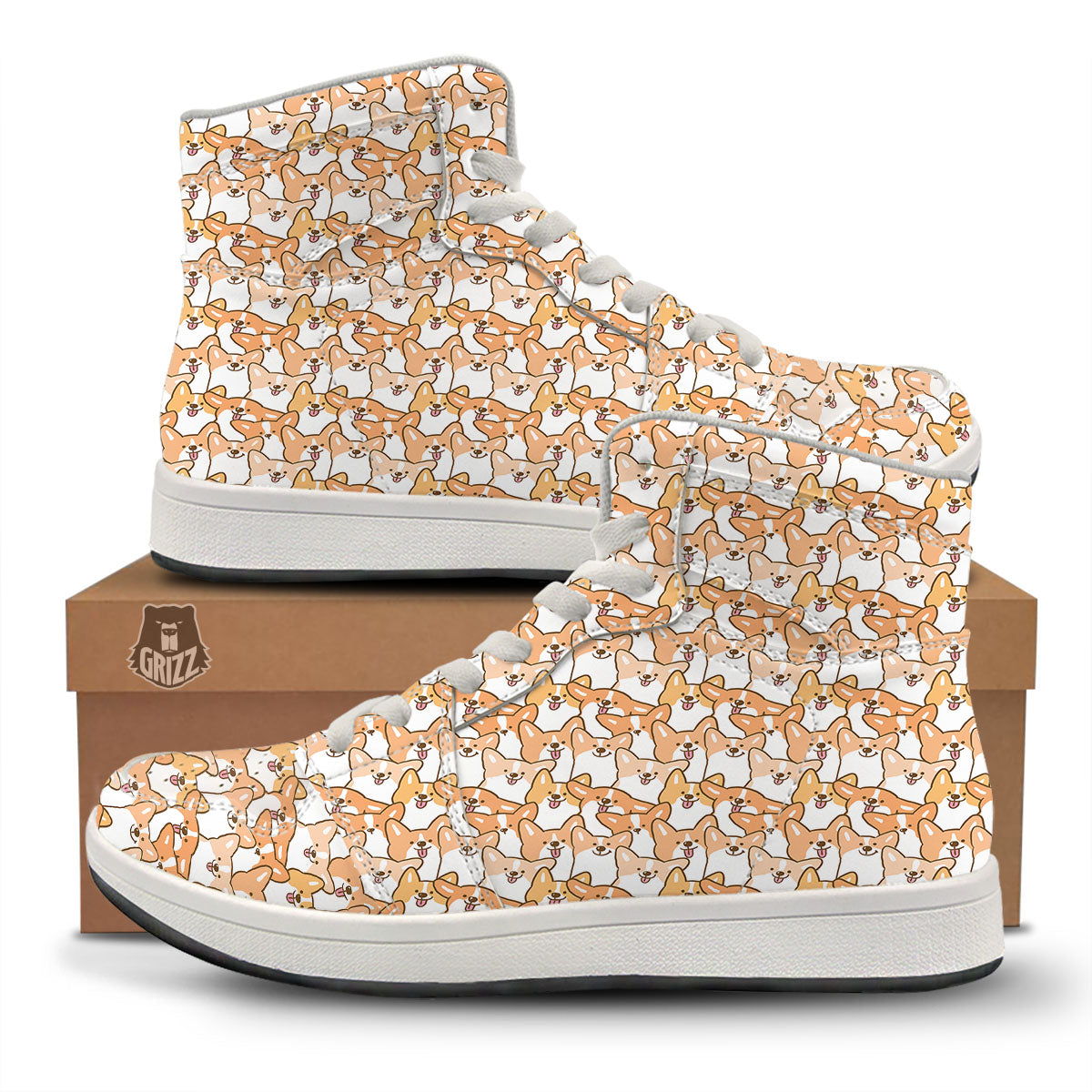 Happy Corgi Print Pattern High Top Sneakers-grizzshop