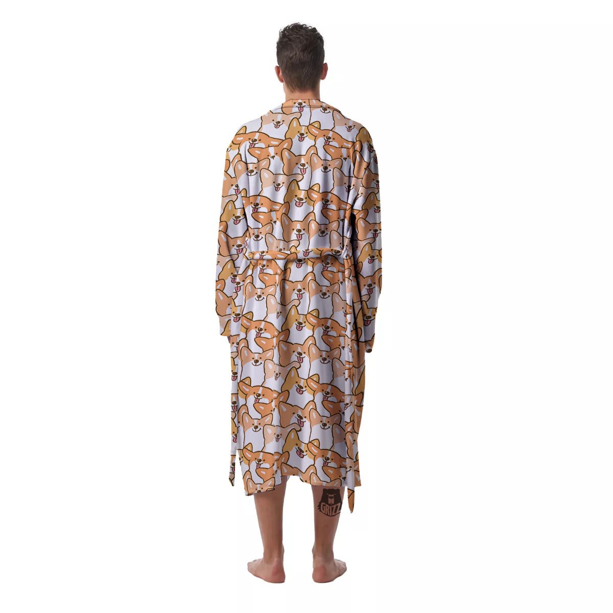 Happy Corgi Print Pattern Men's Robe-grizzshop