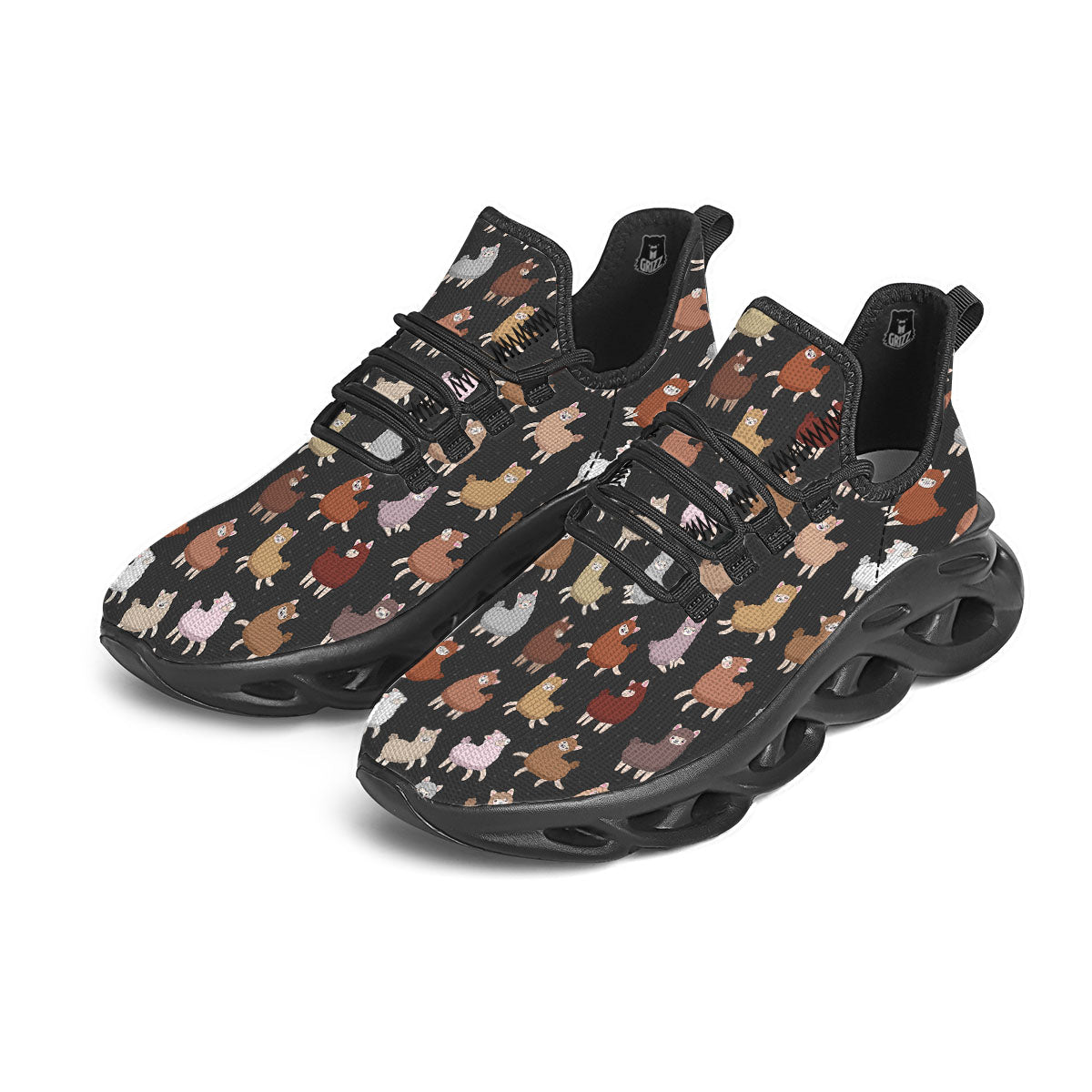 Happy Llama Print Pattern Black Running Shoes-grizzshop