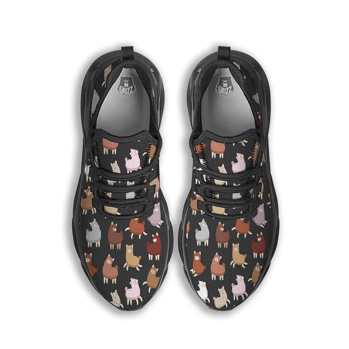 Happy Llama Print Pattern Black Running Shoes-grizzshop