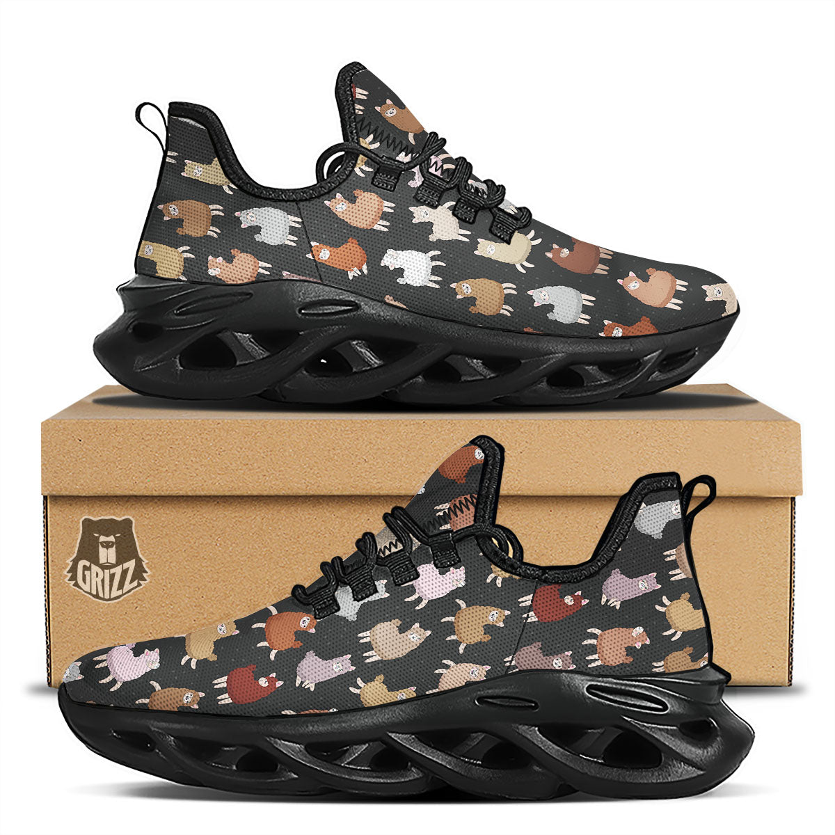 Happy Llama Print Pattern Black Running Shoes-grizzshop