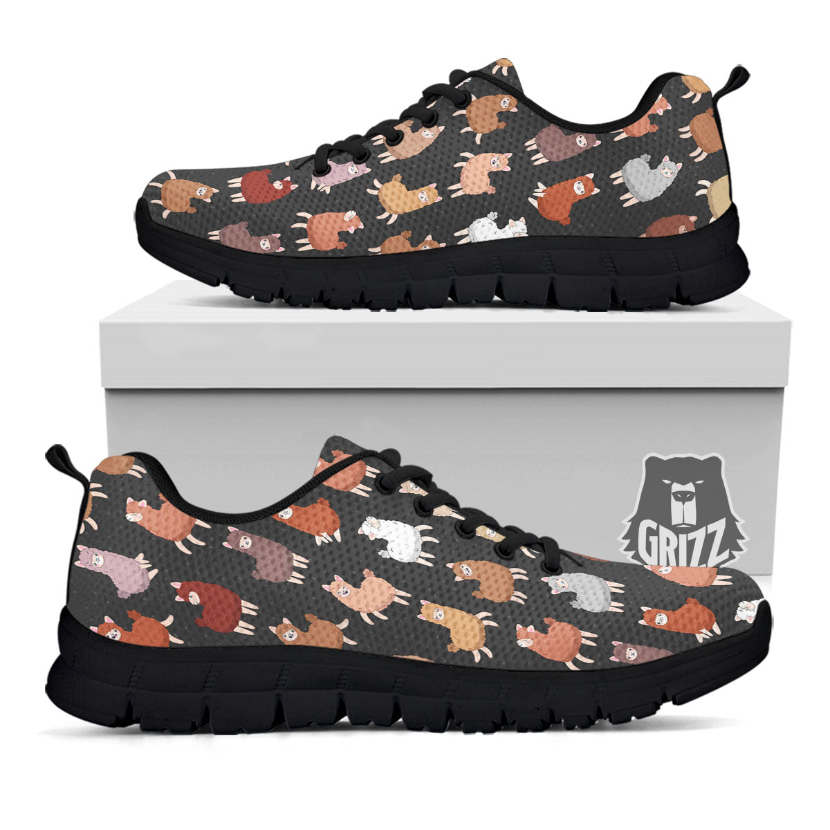 Happy Llama Print Pattern Black Sneaker-grizzshop