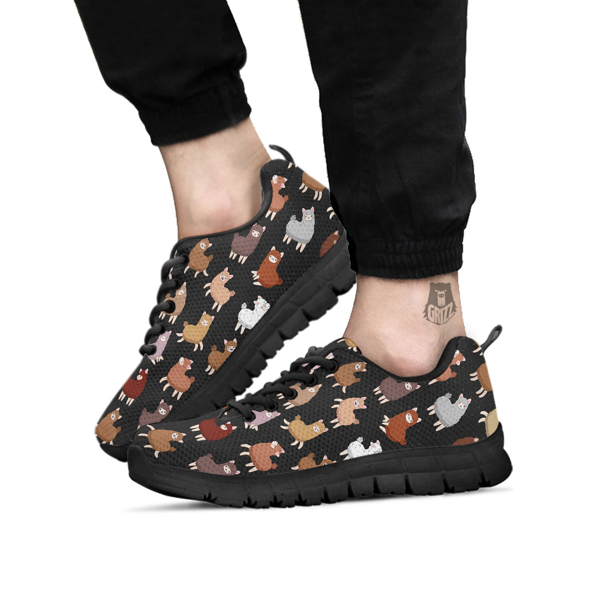 Happy Llama Print Pattern Black Sneaker-grizzshop