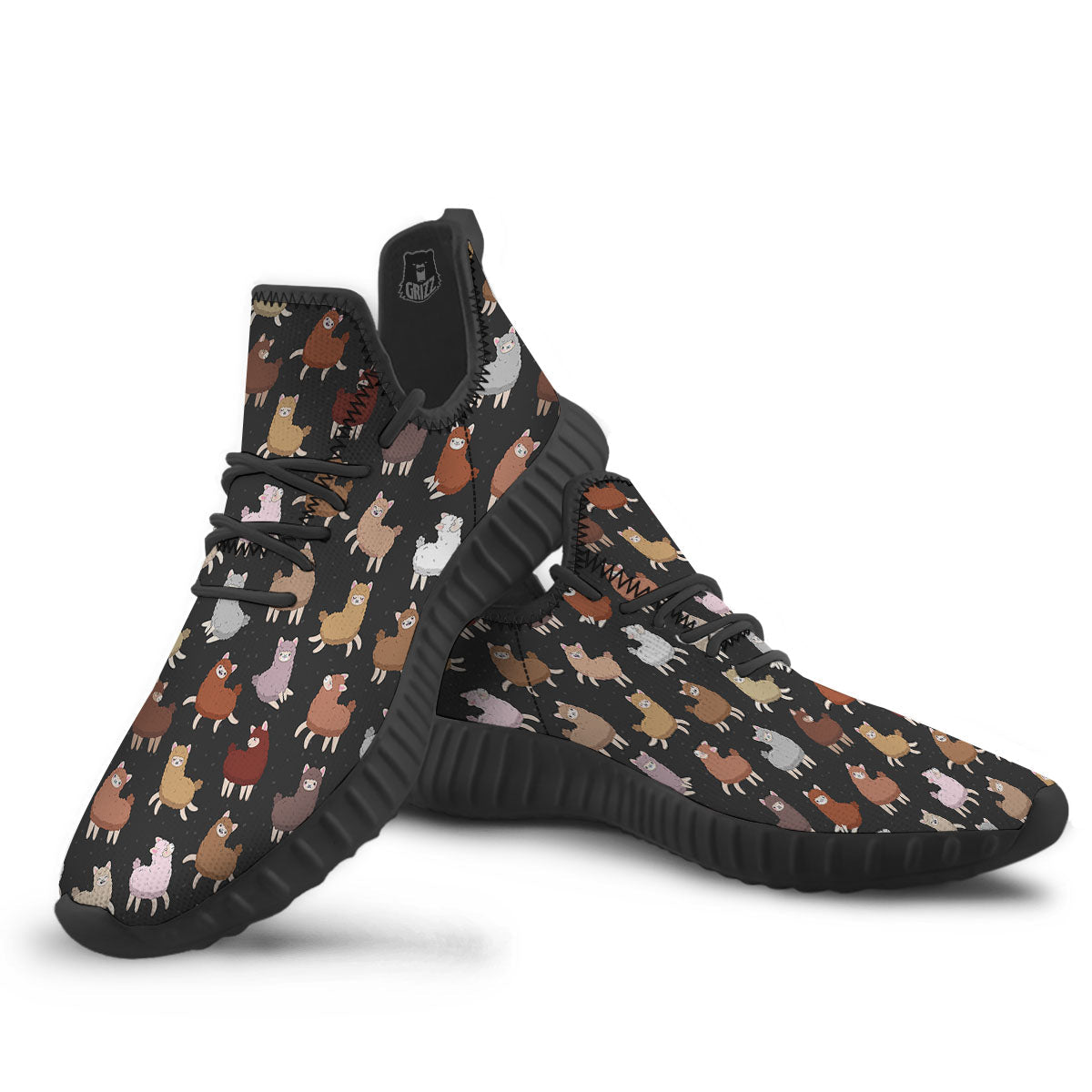 Happy Llama Print Pattern Black Walking Shoes-grizzshop