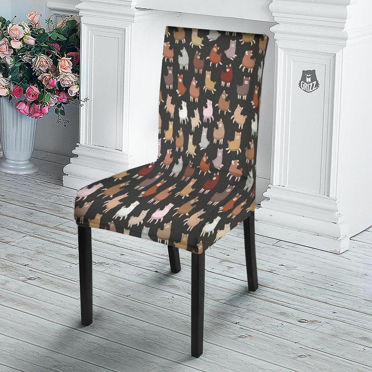Happy Llama Print Pattern Dining Chair Slipcover-grizzshop