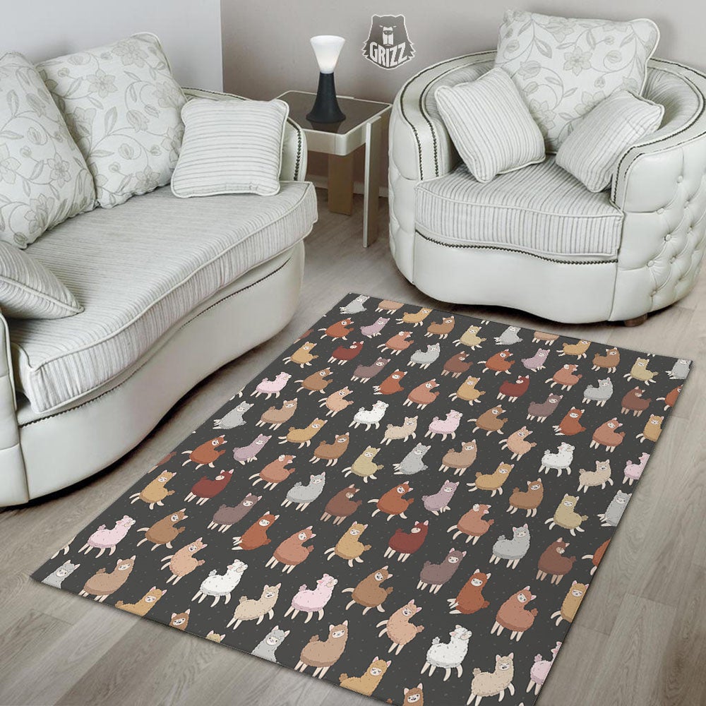 Happy Llama Print Pattern Floor Mat-grizzshop