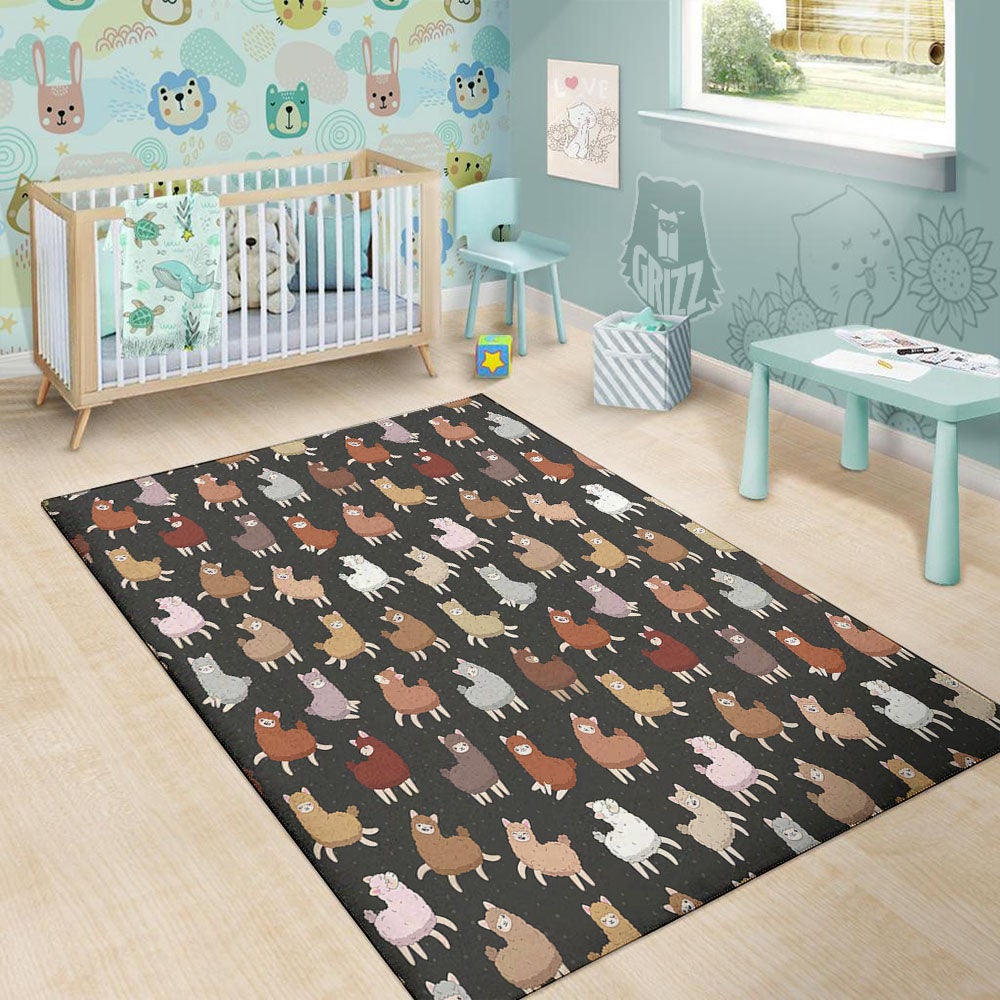 Happy Llama Print Pattern Floor Mat-grizzshop