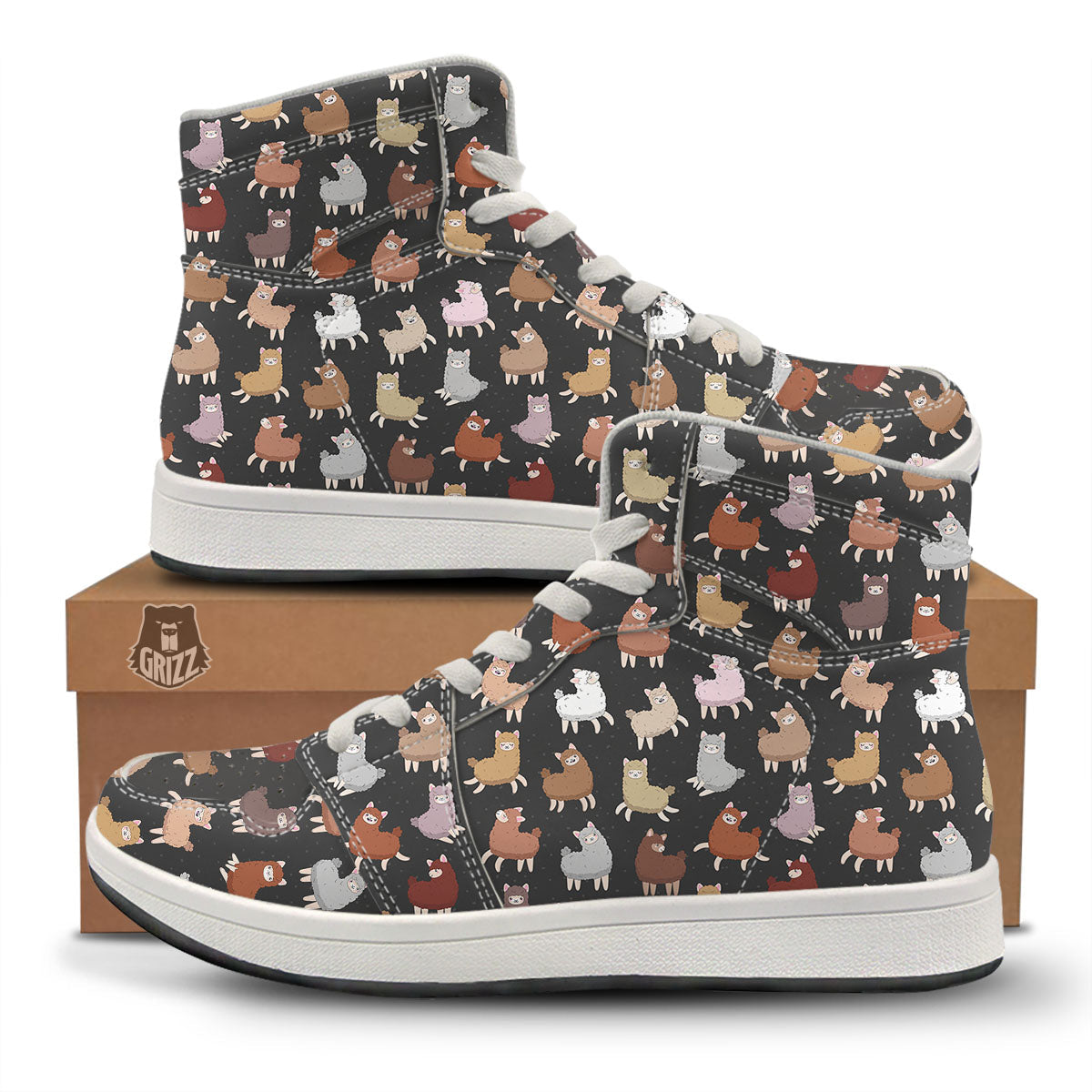 Happy Llama Print Pattern High Top Sneakers-grizzshop