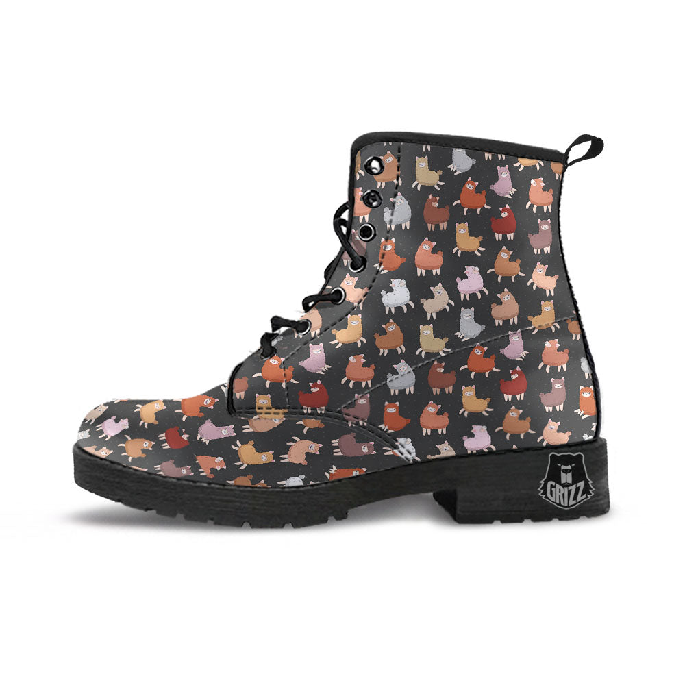 Happy Llama Print Pattern Leather Boots-grizzshop
