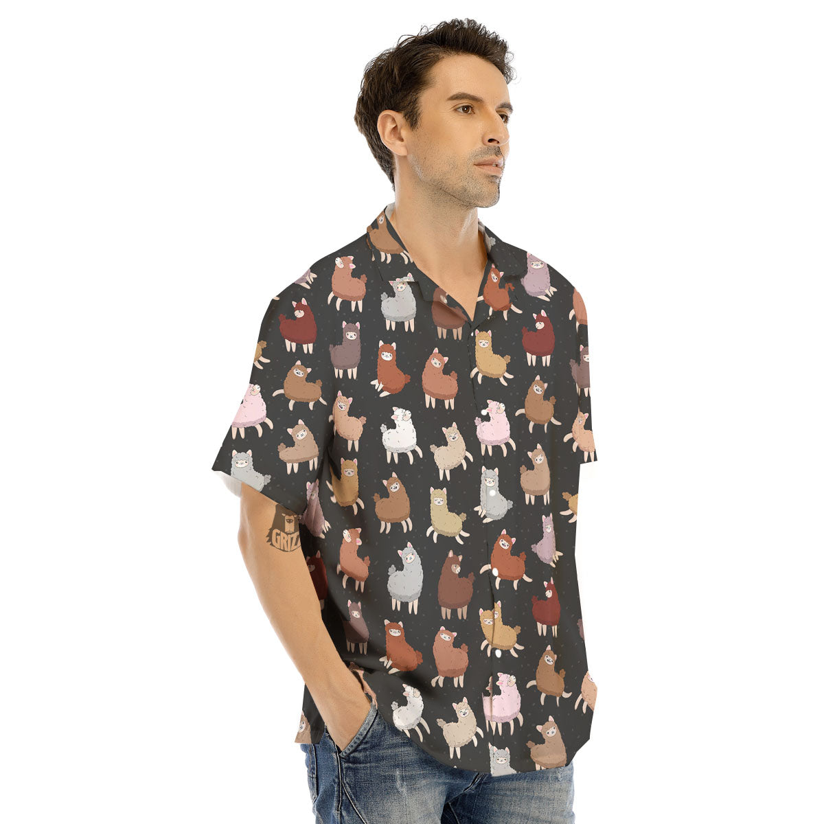 Happy Llama Print Pattern Men's Hawaiian Shirt-grizzshop