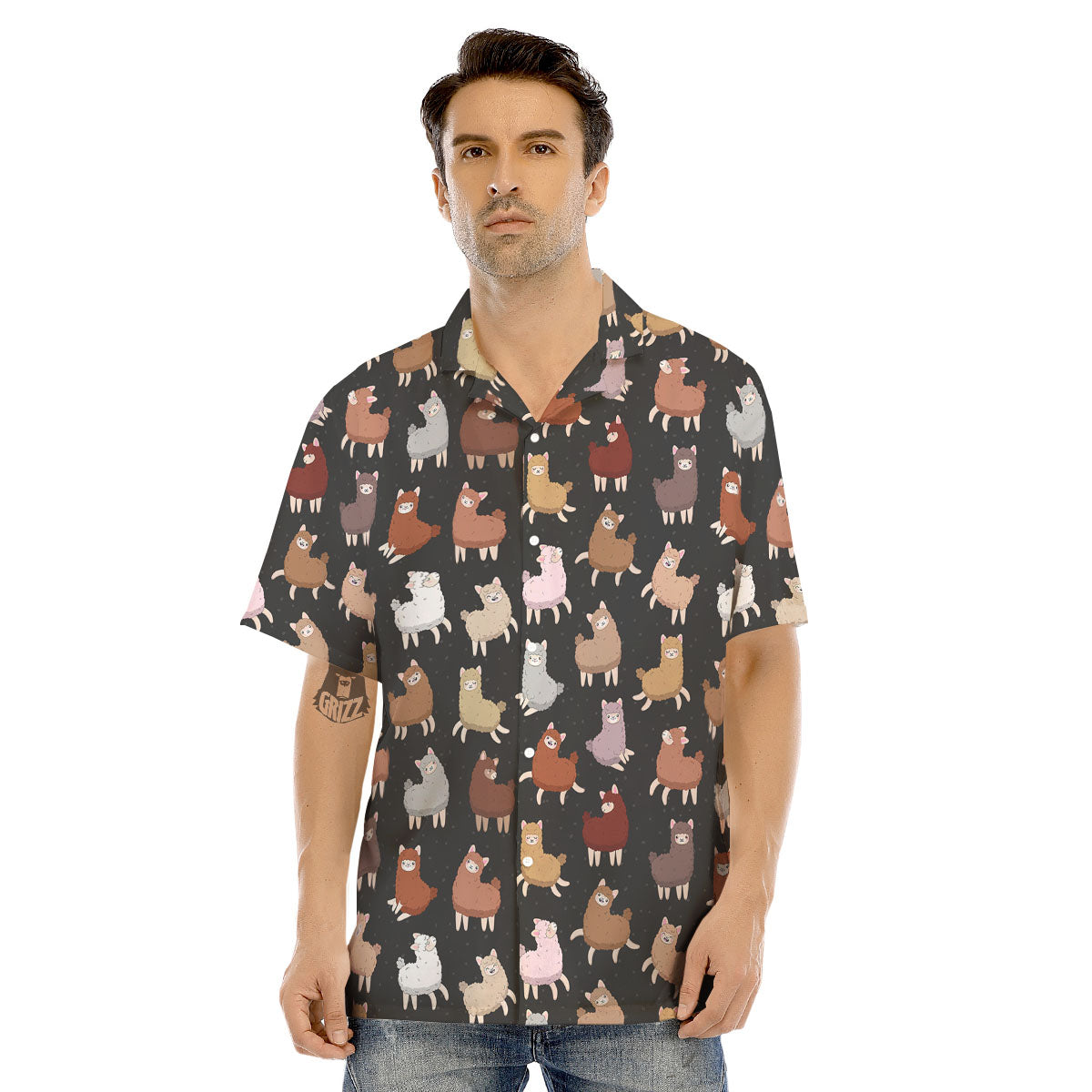 Happy Llama Print Pattern Men's Hawaiian Shirt-grizzshop