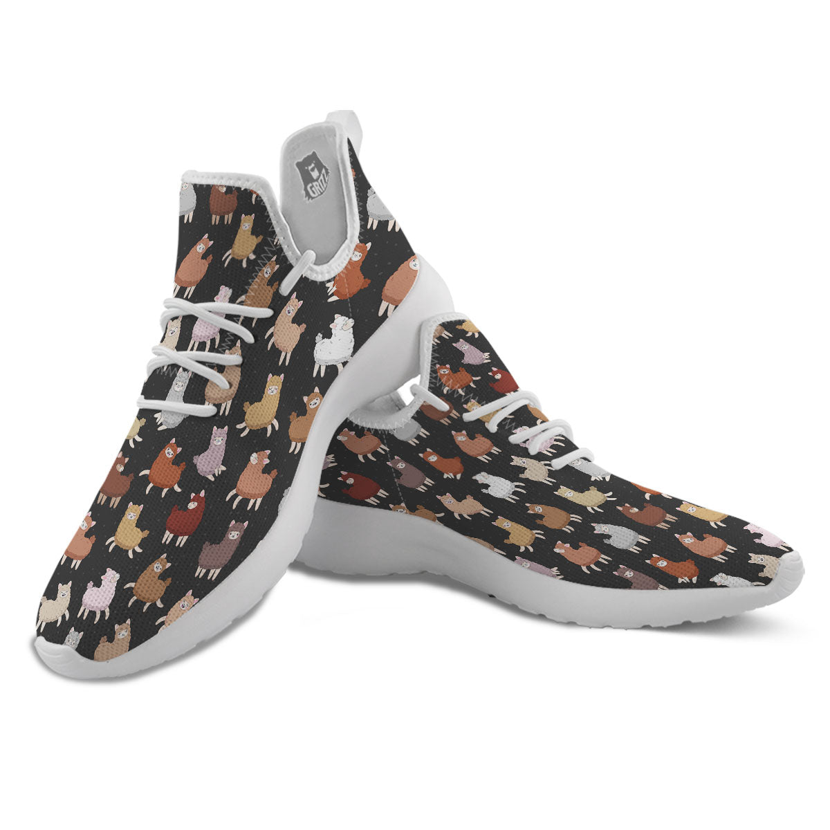 Happy Llama Print Pattern White Athletic Shoes-grizzshop