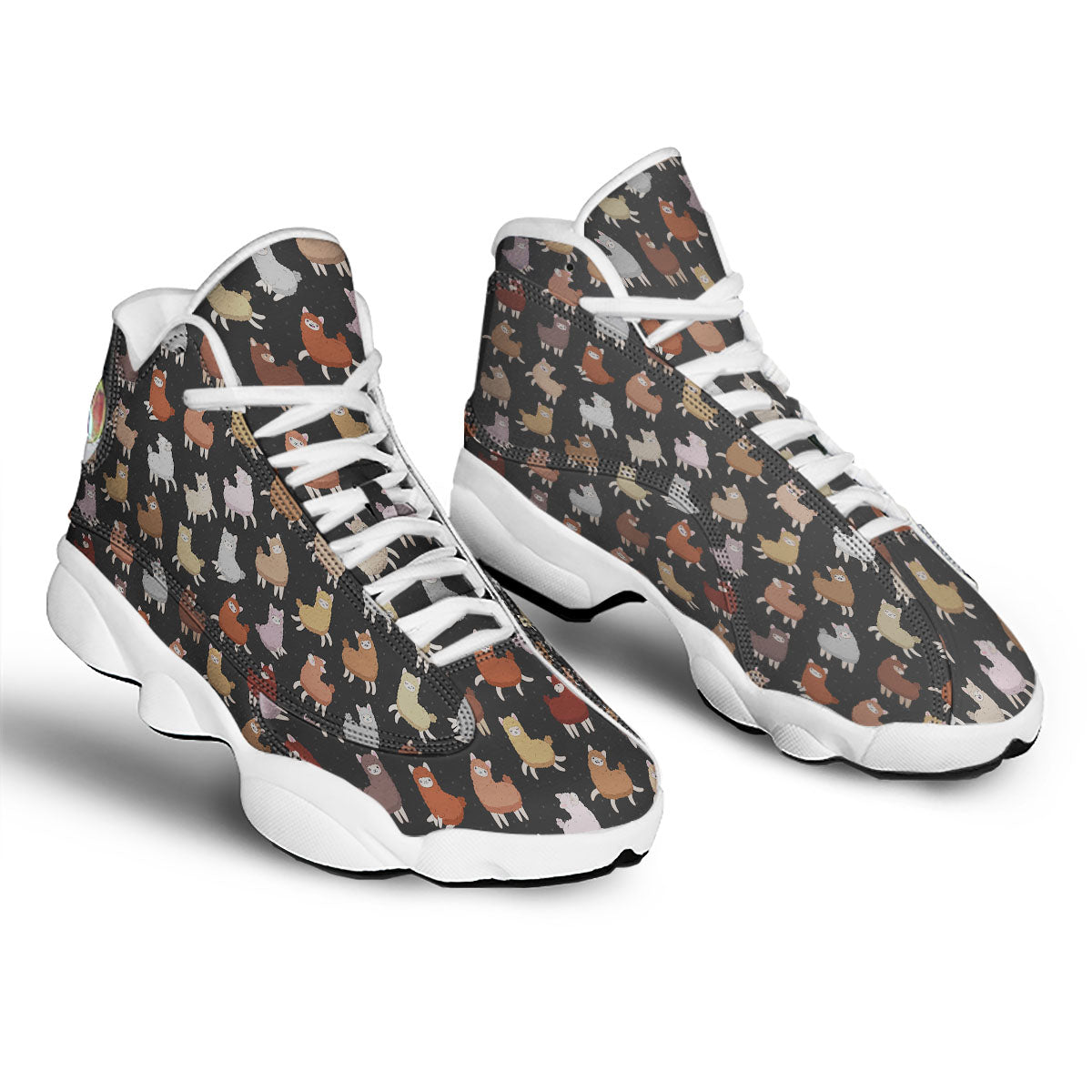 Happy Llama Print Pattern White Basketball Shoes-grizzshop