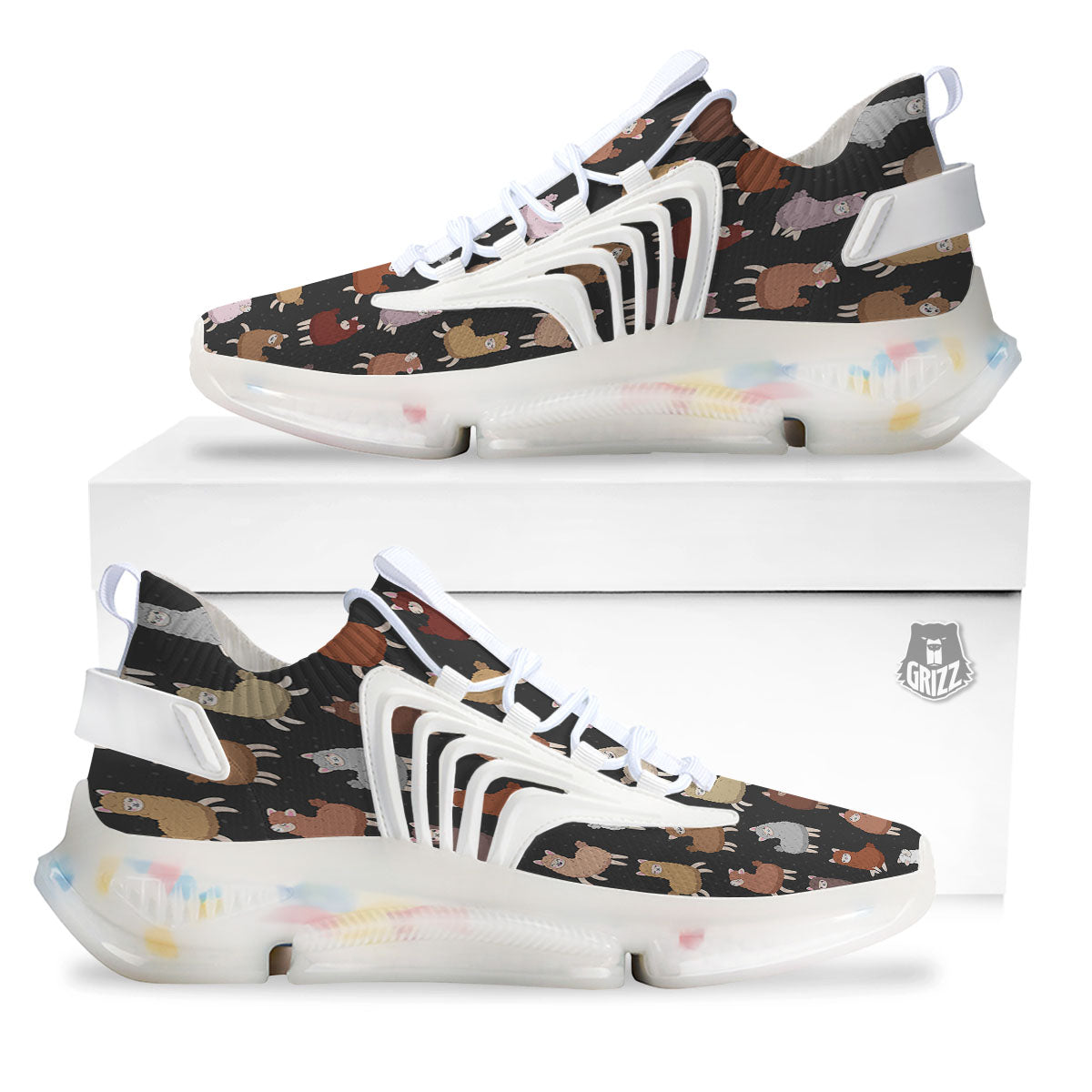 Happy Llama Print Pattern White Gym Shoes-grizzshop