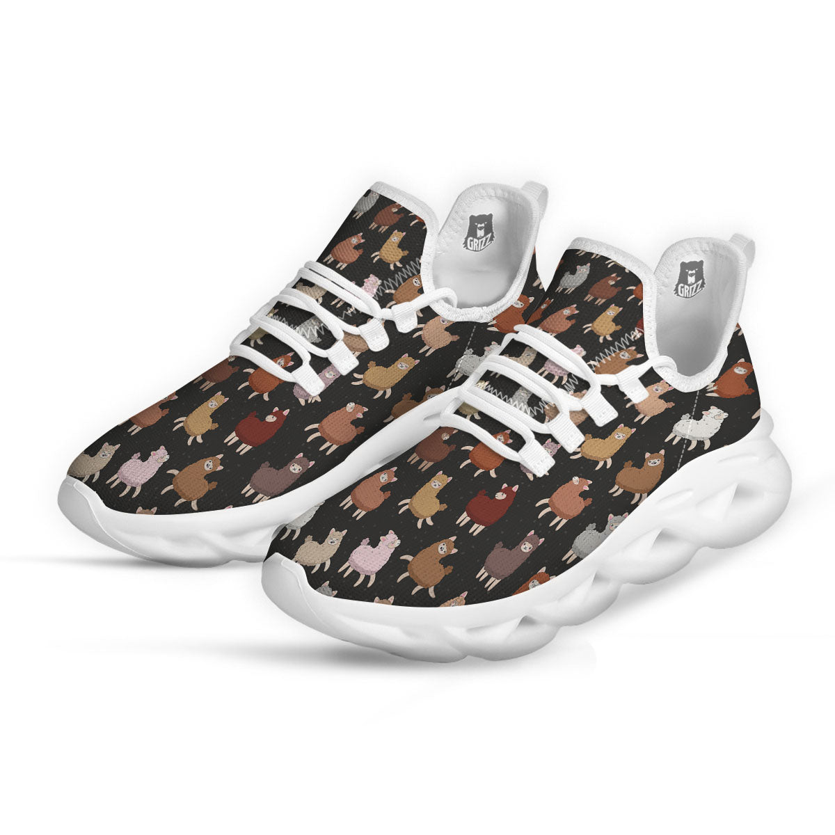 Happy Llama Print Pattern White Running Shoes-grizzshop