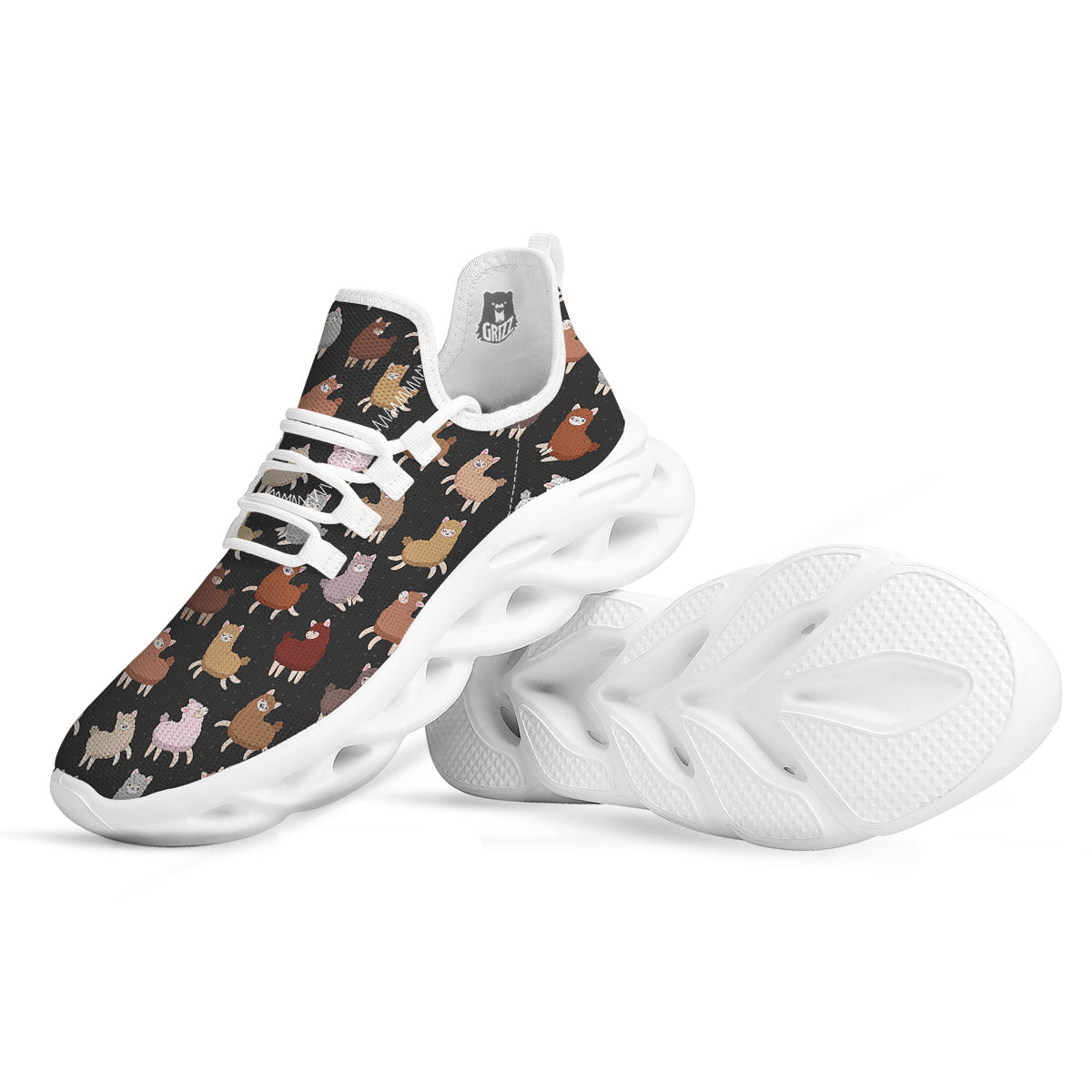 Happy Llama Print Pattern White Running Shoes-grizzshop